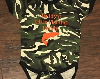 Daddy's Little Fishing Buddy Boys Camo Vinyl Onesie