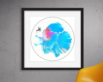 Blue Betta,Color Pencil Sketch Print,Graphite,Digital Painting,Giclee Print