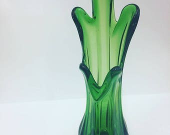 Vintage/Midcentury Green Glass Vase - Small