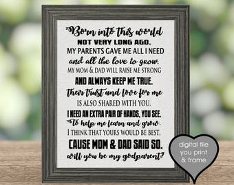 Will you be my Godparent Godparents Godmother Godfather 4 files instant download you print & frame Ask family or friends to be godparent