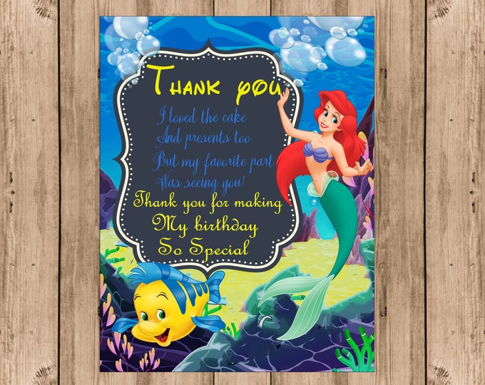 Free thank you card little mermaid invitation Mermaid invitations disney invitation disney invite printable invitation printable mermaid