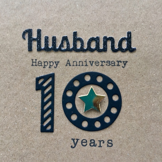 10th Wedding Anniversary card. Husband. 10 years. Tin.