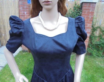 Vintage Laura Ashley Dress Size 10 UK Cotton Damask Black/Rockabilly Dress /Pin Up Dress.