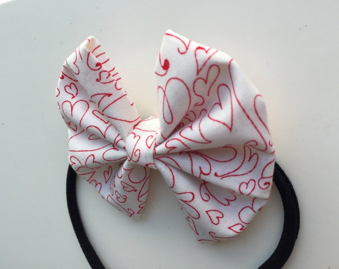 Whimsical hearts fabric hair bow or bow tie