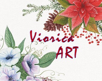 Watercolor Bouquets, Christmas Decoration, Hand Painted Clipart, Flowers Clipart, Watercolor Flowers P4
