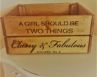 Wooden Coco Chanel No5 Fashion Quote Vintage Wine Crate Box Storage Shabby Chic