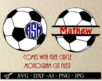 Soccer SVG Cut Files, soccer monogram svg, Soccer monogram DXF, Soccer cricut monogram, soccer ball name, soccer ball decal file