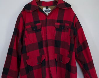 Vintage 1960's Heavy Duty Cotton Lined Buffalo Plaid Woolrich Hunting Jacket / Free Shipping