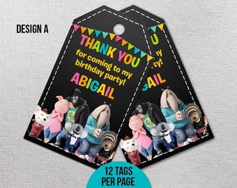 Sing Movie Thank You Tags, Sing Movie Birthday, Sing Movie Party, Sing Printables, Sing Favor Tags, Printable Gift Label, Sing Goody Bag Tag