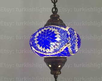 Turkish Mosaic Single Hanging Lamp, Large Globe, Turkish Mosaic Lantern, Special Edition