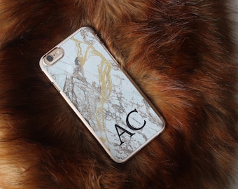 White Gold Personalized initial Marble Phone Case iPhone 5C 5 SE 6 6S 6 Plus 7 7 Plus Samsung Galaxy S6 S7 Edge S8