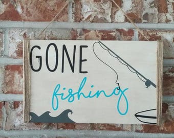 fishing sign boat paddle gone fishing hand painted sign