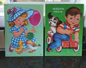 Vintage Girl and Boy Tray Puzzle Set