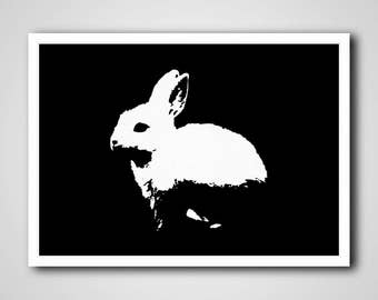 Rabbit Print, Black and White Pet Printables, Minimalist Nursery Poster, Babies Room Pet Printables, Printable Kids Room Nursery Poster