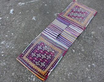 Natural Dyed Organic Wool Anatolian Vintage Saddlebag Kilm Rug 1.4 x 4.4 feet Free Shipping Very Rare Handwoven Turkish Kilim Saddlebag