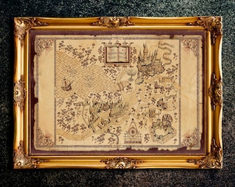 Harry Potter World Map, Hogwarts Map, The Wizarding World of Harry Potter, The Marauder's Map Hogwarts, Theme Park Map, Wall Art, Home Decor