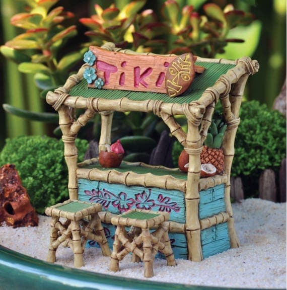 Fairy Garden Dollhouse Miniature Tiki Bar with Stools