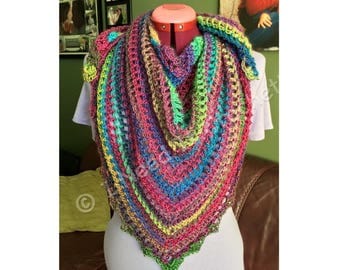 Shawl, Crochet Shawl, Wedding Shawl, Knit Shawl, Triangle Scarf, Shawlette, Triangle Shawl, Pink, Bue, Green, Yellow, Crochet Triangle Scarf