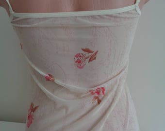 Beige Camisole with pink rose, Vintage Camisole with rose, Pink rose vintage Camisole