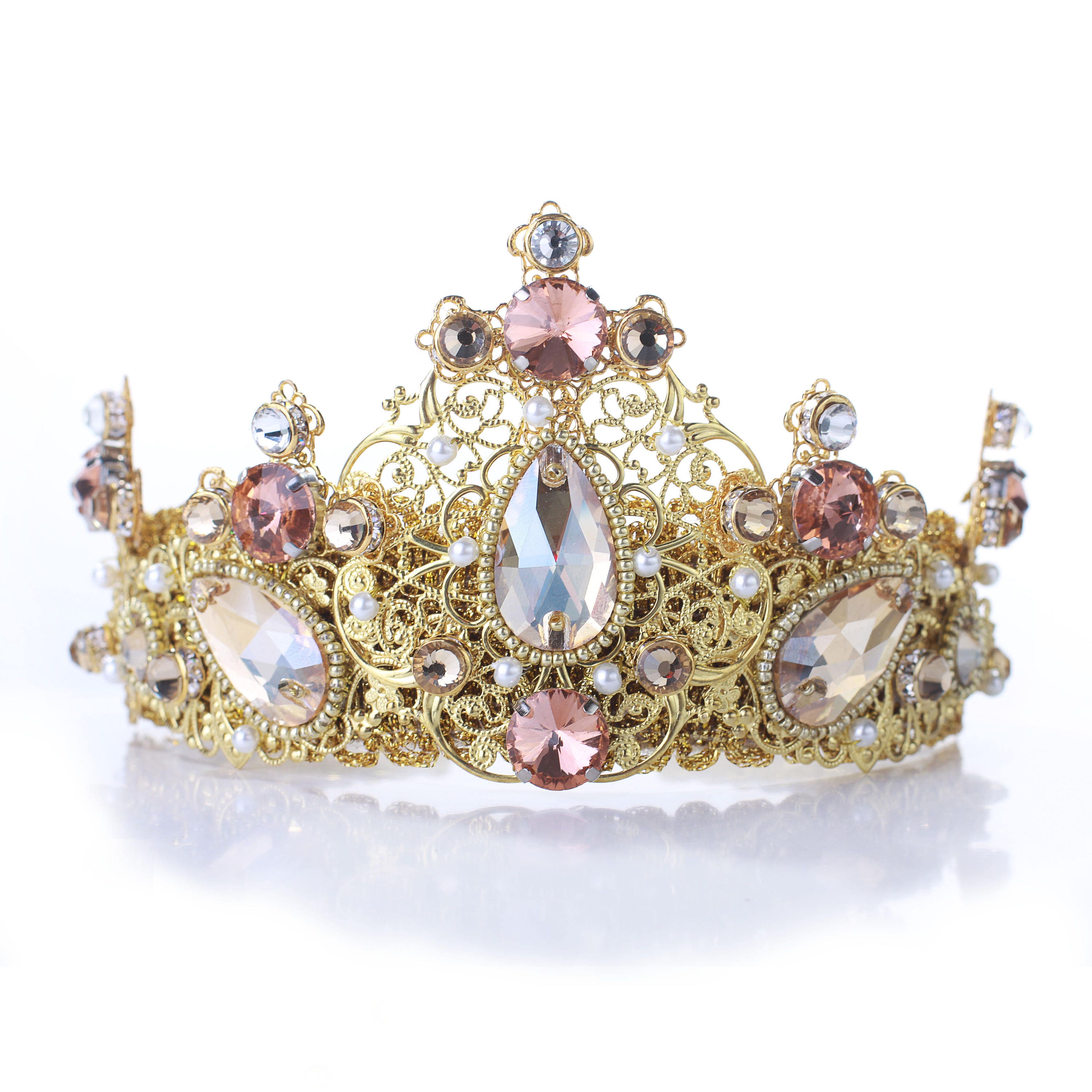 Blush crown Pink gold tiara Peach Rosy crown Blush wedding