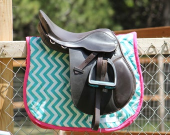 Blue Chevron Saddle Pad With Pink Trim