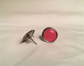 Pink Polka-Dot Stud Earrings