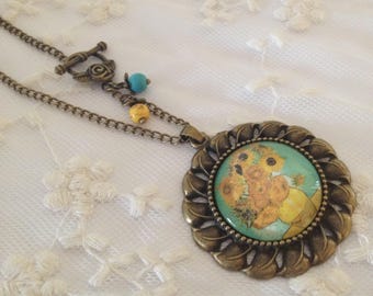 Necklace cameo sunflowers by Van Gogh.