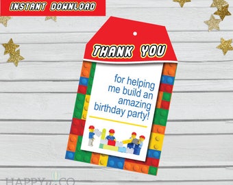 DIGITAL Instant Download Lego Gift Tags, Lego Party Gift Tags, Lego Thank You Tags, Lego Party Thank You Tags
