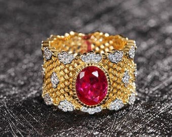 Royal stylist gold plated silver lab ruby ring