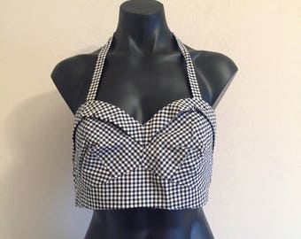 Halter crop top. Retro top. Retro style top. Vintage top. Gingham top. Crop top. Summet crop top.