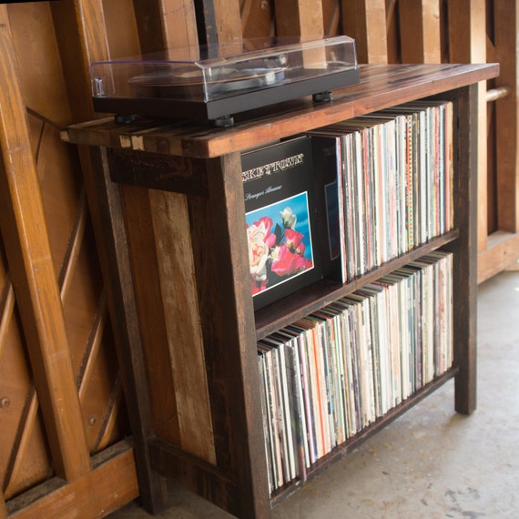 Turntable Stand & LP Storage. Made from Reclaimed Wood.