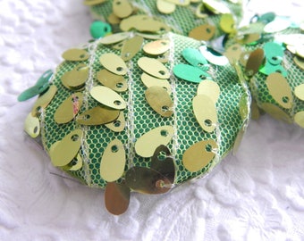 Green net paillette fabric buttons, 1 7/8 inches, 4.7 cm, 48.26 mm, size 75 buttons, price per button