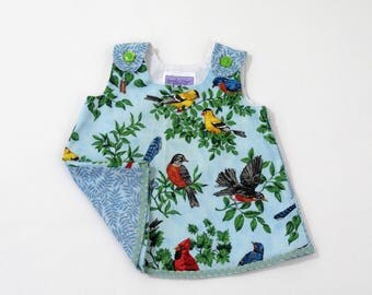 Bird Watching Dress, Newborn Dress, Baby Dress, Girls Dress, Blue Dress w/ Robins & Cardinals, Take Home Outfit, Baby Shower Gift, Newborn