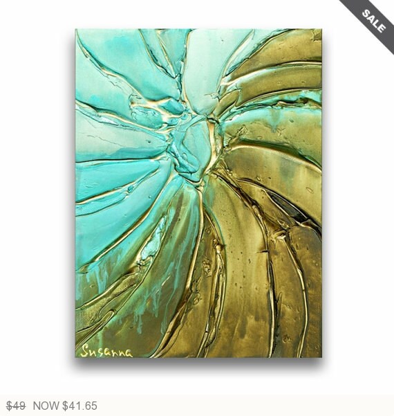 Canvas PRINT Abstract Art Teal Blue Brown Swirl by ModernHouseArt