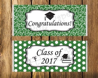 Green and White Graduation Large Candy Bar Wrappers - Instant Download