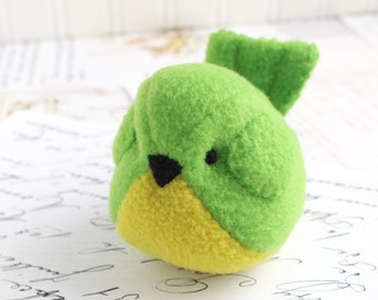 Green Bird Plushie Bright Green Fleece Bird Stuffed Animal Childrens Handmade Plush Parrot Stuffie