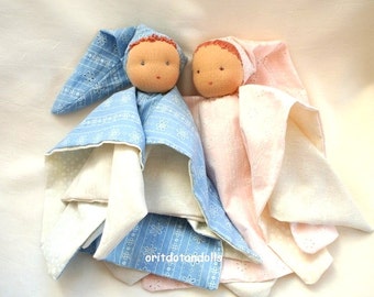Waldorf doll for babies-blue color 12inch \ 30cm -בובה לתינוקות ע"פ חינוך וולדורף