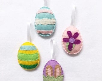 Easter Egg Ornament Set of 4 - Felt Hand Stitched Decor