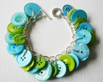 Button Bracelet Zesty Lime Green and Aqua Blue