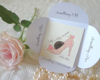 Silver Sixpence Wedding Gift Card Roses Modern Bride Shoe Something Old Something New Something Borrowed Something Blue - EnglishPreserves