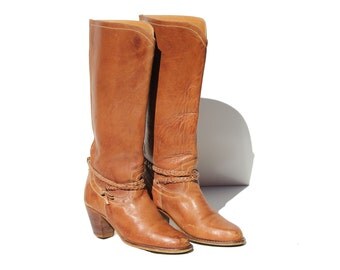 Vintage Brown Leather Western Tall Boots / size 7.5