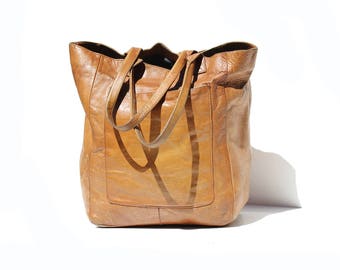 Vintage Mocha Brown Leather Large Tote Bag
