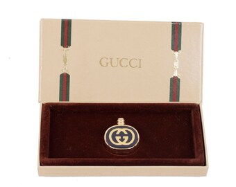 Authentic GUCCI VINTAGE Blue and Gold Metal ENAMEL Mini perfume bottle w/ box