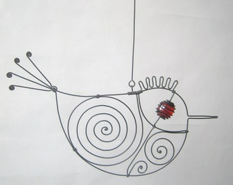 Wire Art Sculpture / Small Red - Eyed Wire Bird