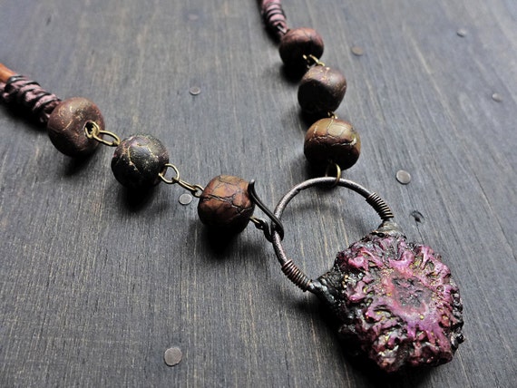 Dark chunky rustic necklace with electroformed stalactite by fancifuldevices - “Sister of Stones”