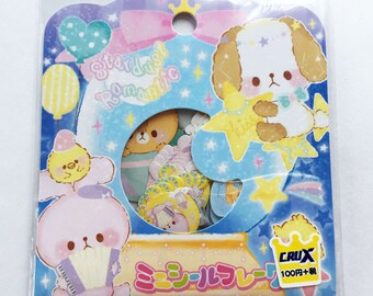 Cute Animals Japanese Sticker Flakes Set - Puppy Dog, Bunny Rabbit, Kitten Cat, Bear