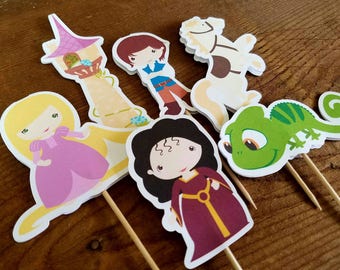 Rapunzel Party - Set of 12 Rapunzel and Friends Double Sided Assorted Cupcake Toppers by The Birthday House