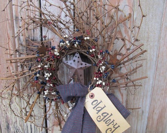 Primitive Americana Grapevine Twiggy Pip Berry with Stars Hand Made Wreath GCC2400