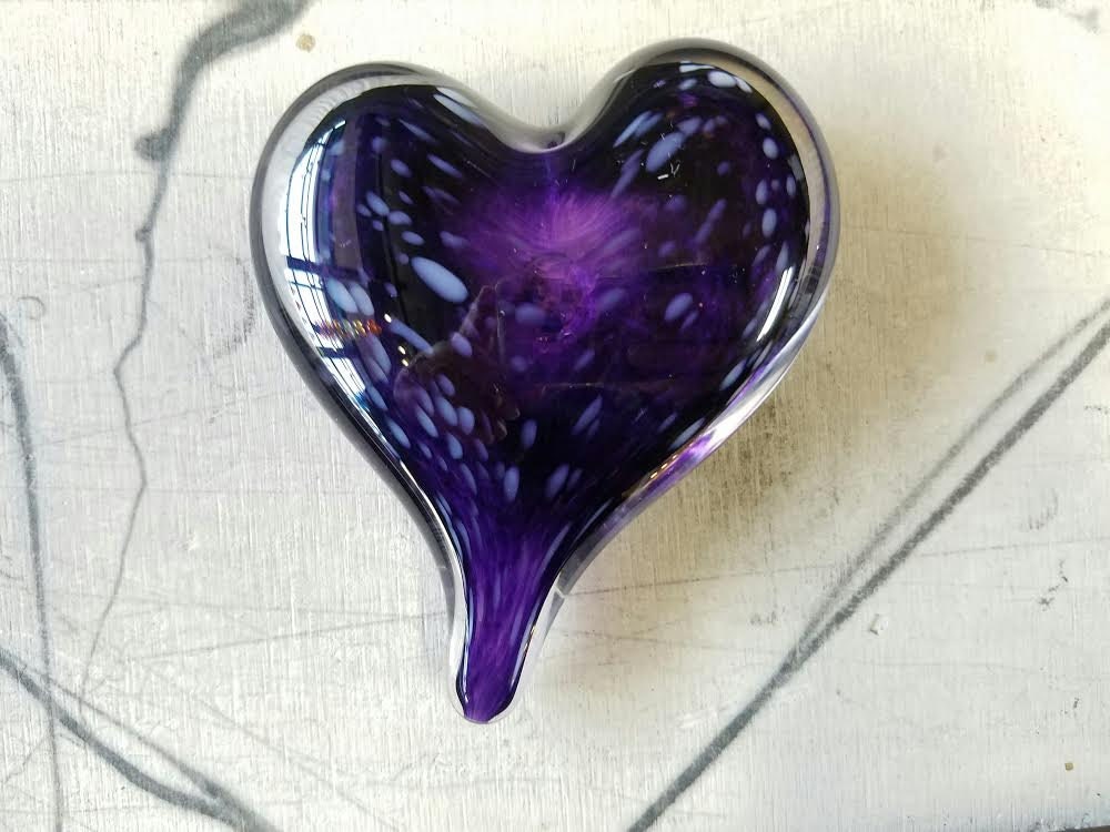 Purple on Purple Glass Heart Solid HeartShaped 3