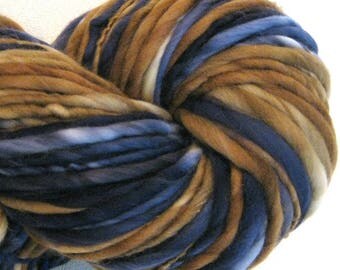 Bulky Handspun Yarn Wrangler 124 yards hand dyed wool navy blue yarn brown yarn waldorf doll hair knitting supplies crochet supplies